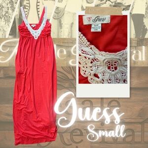 ❤️ Guess Red Crochet Detail Maxi Dress with pockets!– Size Small